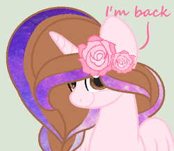 Size: 450x389 | Tagged: safe, artist:rose-moonlightowo, oc, oc only, oc:lightning heart, alicorn, pony, female, flower, flower in hair, mare, simple background, solo