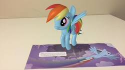 Size: 1723x969 | Tagged: safe, artist:andrew hickinbottom, red frog digital limited, rainbow dash, pegasus, pony, g4, my little pony ar guide, 3d, augmented reality, female, google play, irl, mare, photo, solo