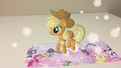 Size: 1723x969 | Tagged: safe, artist:andrew hickinbottom, red frog digital limited, applejack, earth pony, pony, g4, my little pony ar guide, 3d, augmented reality, female, google play, irl, mare, photo, solo