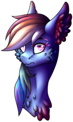 Size: 425x703 | Tagged: safe, artist:dragonseekerart, rainbow dash, pony, g4, alternate design, bust, female, portrait, simple background, solo, transparent background