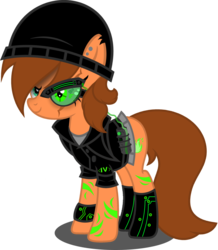 Size: 1280x1467 | Tagged: safe, artist:buckeyescozycafe, oc, oc only, oc:anemy zero, cyborg, earth pony, pony, beanie, clothes, female, hat, mare, simple background, solo, transparent background