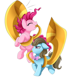 Size: 2260x2347 | Tagged: safe, artist:pridark, beauty brass, pinkie pie, earth pony, pony, g4, beauty brass is not amused, chest fluff, cute, duo, ear fluff, eyes closed, floppy ears, high res, lidded eyes, musical instrument, profile, simple background, transparent background, tuba
