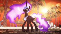 Size: 1920x1080 | Tagged: safe, artist:feuerrader-nmm, nightmare moon, pony, g4, 3d, beach, female, mmd, solo
