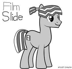 Size: 1783x1708 | Tagged: safe, artist:tawan075, oc, oc:film slide, oc:other, earth pony, pony, base used, cutie mark, film, grayscale, male, monochrome, ms paint