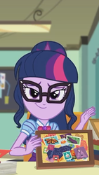 Size: 323x572 | Tagged: safe, screencap, sci-twi, twilight sparkle, equestria girls, equestria girls series, g4, the last day of school, cropped, dreamworks face, female, geode of telekinesis, glasses, magical geodes, smiling, smuglight sparkle