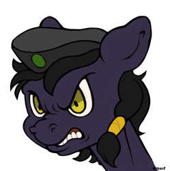 Size: 3197x3215 | Tagged: safe, artist:bitchiie, oc, oc only, oc:mir, pony, fallout equestria, angry, bared teeth, beret, bust, dashite, flat colors, gritted teeth, hat, high res, scrunchy face, solo, teeth, ych result