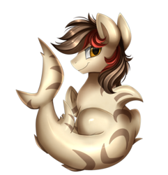 Size: 2204x2290 | Tagged: safe, artist:pridark, oc, oc only, oc:fappyness, original species, shark pony, commission, high res, looking at you, looking back, looking back at you, simple background, sitting, smiling, solo, transparent background