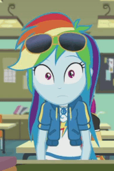Size: 385x581 | Tagged: safe, screencap, rainbow dash, equestria girls, equestria girls series, g4, the last day of school, animated, cropped, cute, dashabetes, female, geode of super speed, gif, glasses, looking at you, magical geodes, solo