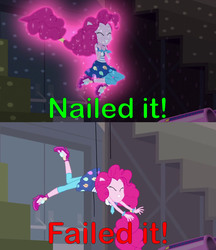 Size: 1617x1872 | Tagged: safe, edit, edited screencap, editor:sonic ranger, screencap, pinkie pie, equestria girls, friendship games bloopers, g4, my little pony equestria girls: friendship games, blooper, comparison, failed it, nailed it, ponied up, wires