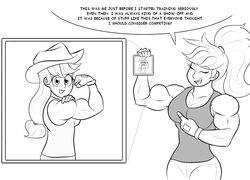 Size: 1281x921 | Tagged: safe, artist:matchstickman, part of a set, applejack, human, g4, applejacked, before and after, biceps, breasts, busty applejack, flexing, humanized, muscles, part of a series
