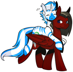 Size: 768x760 | Tagged: safe, artist:ak4neh, oc, oc only, oc:lakayna, oc:silver ring, zebra, zebracorn, brother and sister, female, male, simple background, sleeping, transparent background