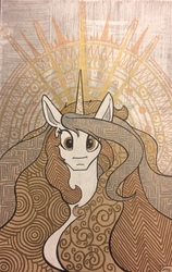 Size: 810x1280 | Tagged: safe, artist:greyscaleart, princess celestia, alicorn, pony, g4, bust, female, halo, looking at you, mare, monochrome, portrait, solo, traditional art