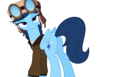 Size: 5495x3437 | Tagged: dead source, safe, artist:airfly-pony, oc, oc only, oc:airflight, alicorn, pony, rcf community, 2017, alicorn oc, base used, bedroom eyes, blue eyes, bomber jacket, butt, female, goggles, hat, looking at you, mare, pilot, plot, simple background, smiling, solo, transparent background, ushanka, vector, wings