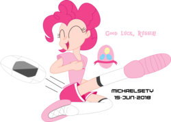 Size: 3500x2497 | Tagged: safe, artist:michaelsety, pinkie pie, human, g4, female, football, high res, humanized, russia, simple background, solo, sports, transparent background, world cup