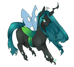 Size: 2359x2152 | Tagged: safe, artist:fernybee, queen chrysalis, changeling, changeling queen, g4, crown, female, high res, jewelry, looking at you, regalia, simple background, solo, white background