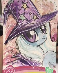 Size: 1080x1350 | Tagged: safe, artist:sara richard, trixie, pony, unicorn, g4, cape, clothes, female, hat, mare, solo, traditional art, trixie's cape, trixie's hat