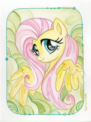 Size: 892x1200 | Tagged: safe, artist:sara richard, fluttershy, pegasus, pony, g4, female, looking at you, mare, solo, traditional art