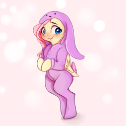 Size: 3200x3200 | Tagged: safe, artist:miokomata, fluttershy, pegasus, pony, g4, animal costume, bunny costume, bunnyshy, clothes, commission, costume, cute, female, high res, kigurumi, mare, shyabetes, solo