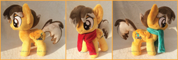 Size: 2189x743 | Tagged: safe, artist:lilmoon, oc, oc:compylight, pegasus, pony, clothes, irl, male, photo, plushie, scarf, solo, stallion