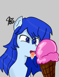 Size: 677x888 | Tagged: artist needed, safe, oc, oc only, oc:karla camila, pony, drool, food, heart eyes, ice cream, ice cream cone, solo, tongue out, wingding eyes