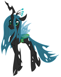 Size: 1650x2070 | Tagged: safe, alternate version, artist:puddingskinmcgee, derpibooru exclusive, queen chrysalis, changeling, changeling queen, g4, crown, female, jewelry, regalia, simple background, smiling, solo, standing, white background