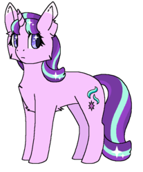 Size: 705x853 | Tagged: safe, artist:eveniing12, derpibooru exclusive, starlight glimmer, pony, unicorn, g4, alternate design, alternate universe, cheek fluff, chest fluff, colored ears, colored pupils, female, frown, ms paint, simple background, solo, standing, starry eyes, torn ear, white background, wingding eyes