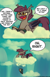 Size: 900x1399 | Tagged: safe, artist:alittleofsomething, oc, oc only, oc:night stitch, bat pony, pony, ask night stitch, bat pony oc, book, cloud, comic, didn't think this through, falling through clouds, reading, reality ensues, solo, tumblr