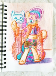 Size: 2654x3540 | Tagged: safe, artist:shoeunit, oc, oc only, oc:shoelace, earth pony, pony, semi-anthro, asuka, belly button, clothes, colored pencil drawing, cosplay, costume, female, high res, mare, mask, solo, sports, traditional art, wrestling, wwe