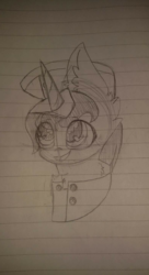 Size: 1003x1840 | Tagged: artist needed, safe, oc, oc only, oc:ragtime melody, pony, unicorn, bust, heart eyes, lined paper, monochrome, sketch, solo, traditional art, wingding eyes, world war i