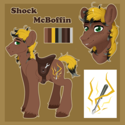 Size: 4000x4000 | Tagged: safe, artist:meowcephei, oc, oc only, oc:shock mcboffin, earth pony, pony, cutie mark, electricity, male, mechanic, reference sheet, solo, stallion, unshorn fetlocks