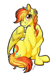 Size: 1702x2314 | Tagged: safe, artist:lupiarts, oc, oc only, pony, braid, commission, female, not spitfire, signature, simple background, sitting, solo, traditional art, white background