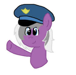 Size: 596x590 | Tagged: safe, artist:cherry1cupcake, oc, oc only, oc:mystic wolfie, pony, unicorn, happy, male, police hat, police officer, requested art, solo, waving