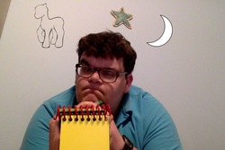 Size: 1080x720 | Tagged: safe, human, pony, barely pony related, blue's clues, crayon, handy-dandy notebook, implied princess luna, irl, irl human, moon, notebook, photo, stars, thinking