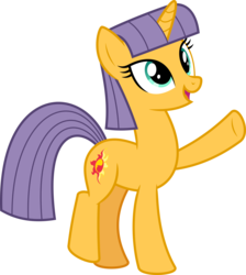 Size: 6400x7145 | Tagged: safe, artist:parclytaxel, part of a set, maud pie, sunset shimmer, pony, unicorn, g4, .svg available, absurd resolution, alternate hairstyle, female, looking up, mane swap, mare, part of a series, pointing, raised leg, simple background, smiling, solo, transparent background, vector, wat