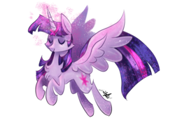 Size: 1024x768 | Tagged: dead source, safe, artist:emuuanne, twilight sparkle, alicorn, pony, g4, chest fluff, cute, eyebrows, eyebrows visible through hair, eyes closed, female, glowing horn, horn, magic, mare, signature, simple background, solo, transparent background, twiabetes, twilight sparkle (alicorn)