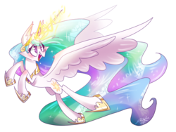 Size: 1024x768 | Tagged: safe, artist:emuuanne, princess celestia, alicorn, pony, g4, cute, female, glowing horn, horn, jewelry, magic, mare, necklace, open mouth, simple background, solo, transparent background