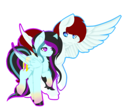 Size: 1024x881 | Tagged: dead source, safe, artist:absolitedisaster08, oc, oc only, oc:rosalina skies, pegasus, pony, duo, female, male, mare, simple background, stallion, transparent background