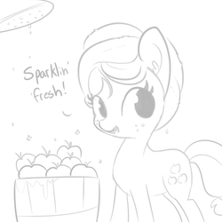 Size: 1650x1650 | Tagged: safe, artist:tjpones, applejack, earth pony, pony, g4, apple, dialogue, female, food, grayscale, mare, monochrome, shower, simple background, solo, towel, white background
