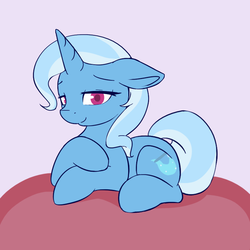 Size: 750x750 | Tagged: safe, artist:theparagon, trixie, pony, unicorn, g4, colored pupils, cute, diatrixes, female, floppy ears, mare, prone, simple background, solo