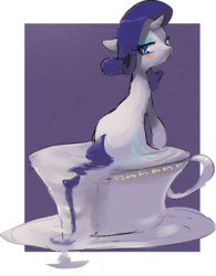 Size: 1602x2056 | Tagged: safe, artist:yajima, rarity, pony, unicorn, g4, blushing, cup, cup of pony, female, melting, micro, plate, solo