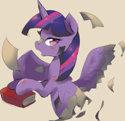 Size: 1737x1672 | Tagged: safe, artist:yajima, twilight sparkle, alicorn, pony, g4, book, disintegration, female, simple background, solo, twilight sparkle (alicorn)