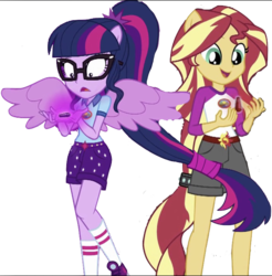 Size: 1138x1156 | Tagged: dead source, safe, artist:php77, editor:php77, sci-twi, sunset shimmer, twilight sparkle, equestria girls, g4, my little pony equestria girls: legend of everfree, geode of empathy, geode of telekinesis, simple background, transparent background