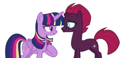 Size: 1536x746 | Tagged: safe, artist:nebiel, tempest shadow, twilight sparkle, alicorn, pony, g4, female, lesbian, ship:tempestlight, shipping, simple background, transparent background, twilight sparkle (alicorn)