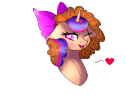 Size: 3000x2500 | Tagged: safe, artist:sweethearts11, oc, oc only, oc:sweet hearts, pony, unicorn, bow, female, floppy ears, hair bow, heart eyes, high res, mare, one eye closed, simple background, solo, transparent background, wingding eyes, wink