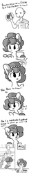 Size: 3000x18000 | Tagged: safe, artist:tjpones, oc, oc:brownie bun, oc:richard, earth pony, human, pony, robot, robot pony, horse wife, absurd resolution, chest fluff, clothes, comic, dialogue, distraction, duo, ear fluff, eating, female, food, glasses, grayscale, human male, ice cream, jalapeño, kitchen, male, mare, monochrome, pun, remote control, shirt, simple background, sitting, white background