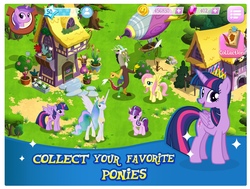 Size: 1774x1338 | Tagged: safe, gameloft, screencap, amethyst star, discord, fluttershy, princess celestia, sparkler, starlight glimmer, twilight sparkle, alicorn, draconequus, pegasus, pony, unicorn, g4, female, male, mare, sparkles, text, twilight sparkle (alicorn)