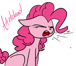Size: 2372x2080 | Tagged: safe, artist:graymist, pinkie pie, earth pony, pony, g4, cute, female, high res, mucus, nostril flare, nostrils, simple background, sitting, sneeze cloud, sneezing, snot, solo, spit, transparent background