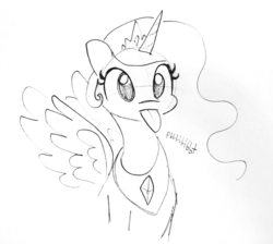 Size: 1492x1335 | Tagged: safe, artist:tjpones, princess celestia, alicorn, pony, g4, :p, cute, cutelestia, female, frown, grayscale, ink drawing, lineart, majestic as fuck, mare, monochrome, onomatopoeia, raspberry, raspberry noise, sillestia, silly, simple background, sitting, solo, spread wings, tongue out, traditional art, white background, wings