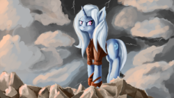 Size: 3200x1800 | Tagged: safe, artist:minosart, trixie, pony, unicorn, g4, female, lightning, smiling, solo