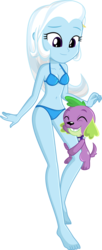 Size: 532x1301 | Tagged: safe, alternate version, artist:charliexe, spike, trixie, dog, equestria girls, g4, barefoot, belly button, bikini, breasts, cleavage, clothes, cute, diatrixes, duo, feet, female, male, shipping, simple background, spike the dog, spixie, straight, swimsuit, transparent background